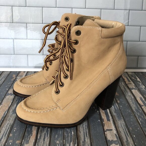 Colin Stuart Womens Tan Leather Block Heel Ankle Boots Size US 8.5 - Picture 1 of 13